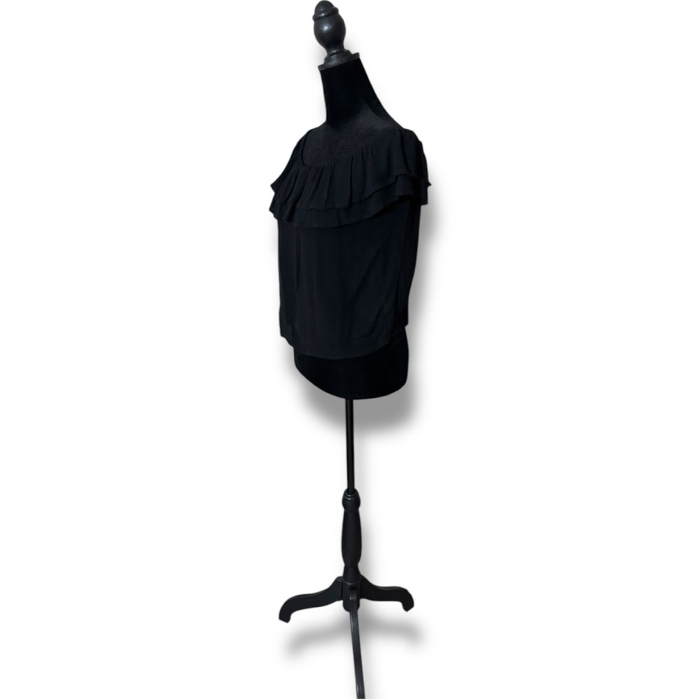 One Clothing Off The Shoulder Ruffled Neck and Sleeves Black Lightweight Top - Picture 3 of 16